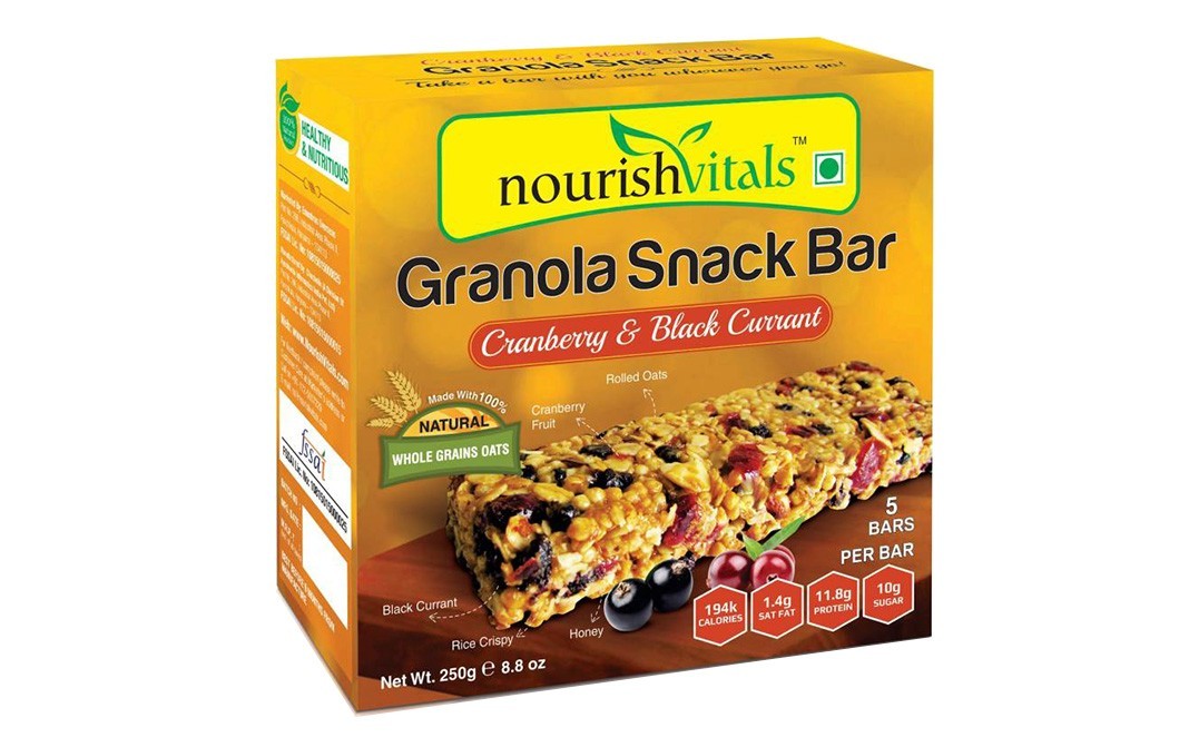 NourishVitals Granola Snack Bar Cranberry & Black Currant   Box  250 grams